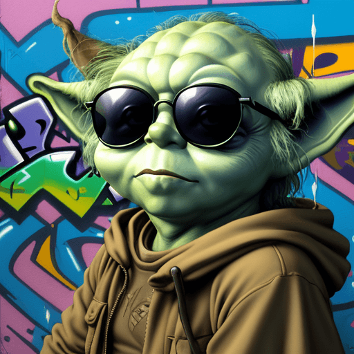 AI generated: yoda with sunglasses, graffiti art 