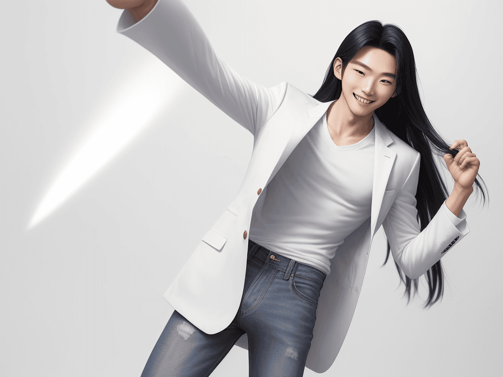 AI generated: portrayal of a charismatic Korean student, Whole body shot, with an engaging smile and sharp, calm l...