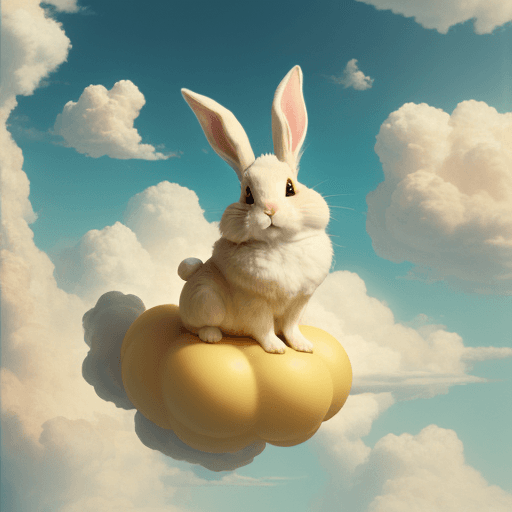 AI generated: a yellow cloud-like rabbit sitting atop venus
