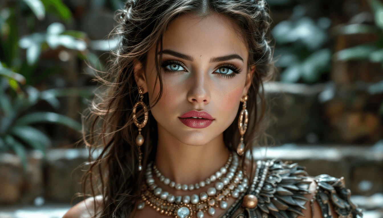 AI generated: a professional photo of the most female in the world, a young adult, Sarah Michelle Gellar Aztec pri...