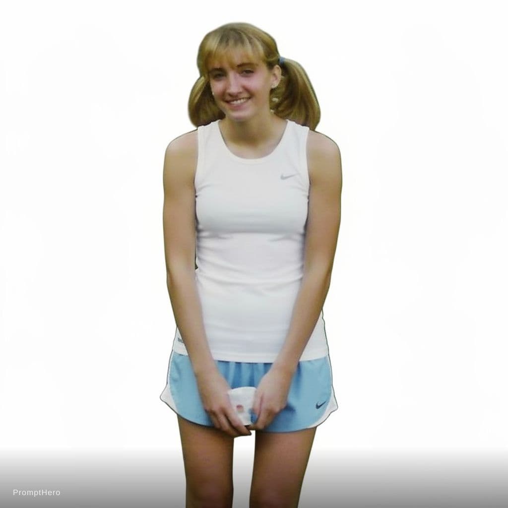 AI generated: college track runner pulls up shirt to reveal sexy bellybutton, takes off shorts to reveal white cot...
