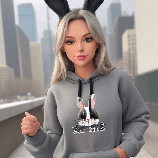 AI generated: tar21, tar21bunny, gfl, tar-21, tar21 wearing a gray sweatshirt