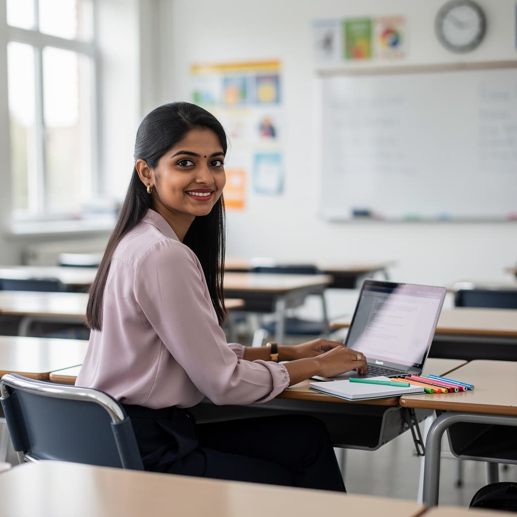 AI generated: A hot indian aunty in classroom