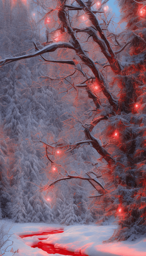 AI generated: winter landscape, red color, Bokeh, insanely detailed and intricate, hypermaximalist, elegant, ornat...