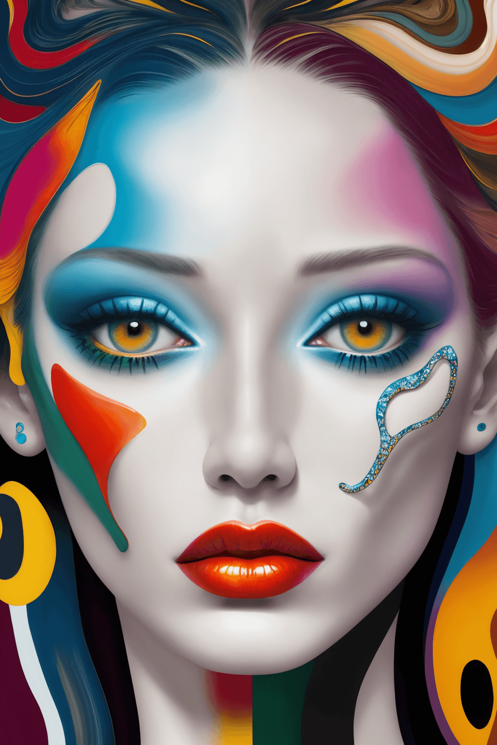 AI generated: an abstract painting of a (kate moss: amber heard: 0.5), macro close-up, in the style of Pablo Picas...
