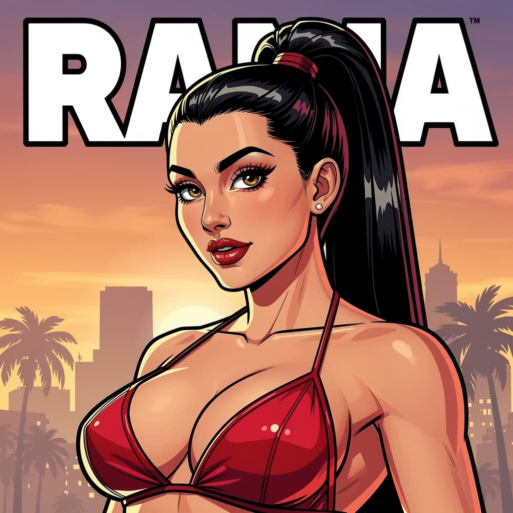 AI generated: Cartoon illustration, comic book cover featuring the close-up PORTRAIT of a gorgeous Persian woman, ...