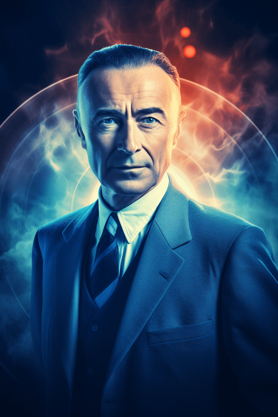 AI generated: color photo of a vertical thumbnail featuring a cool depiction of J. Robert Oppenheimer. The thumbna...