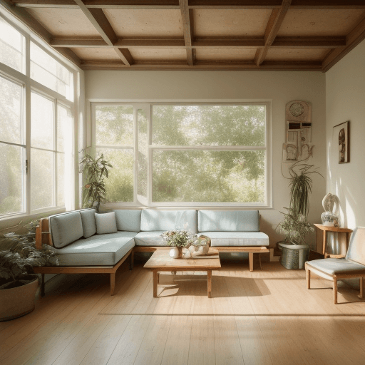 AI generated: High resolution photography interior design, dreamy sunken living room conversation pit, wooden floo...