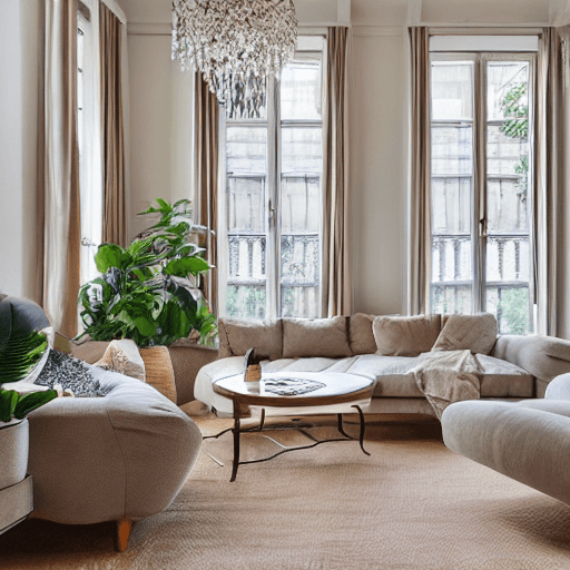 AI generated: high resolution photography interior design, dreamy sunken living room conversation pit, marble floo...