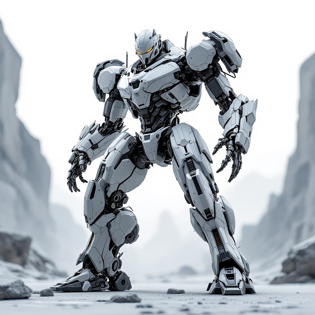 AI generated: fondo blanco robot humano para video juego cuerpo completo The robot's head has to look like a robot...