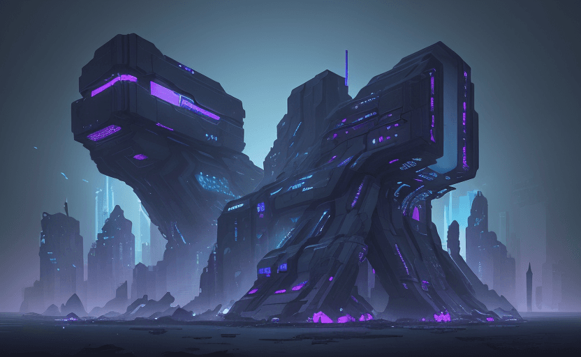 AI generated: Generate image using prompt: An abstract depiction of a cyberpunk post-apocalyptic shape, bathed in ...