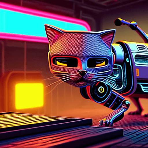 AI generated: (Robotic cat takeover:1. 3), (enslaving humanity.) Sci-Fi, -- HD 8K cyberpunk, exotic, ruthless. atm...