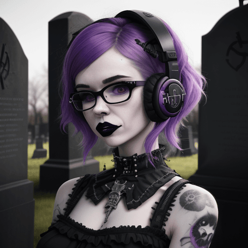 AI generated: (by_Dan_Winters,by_Russell_James), a photo of girl,punk goth style, wearing black headset,intricate ...
