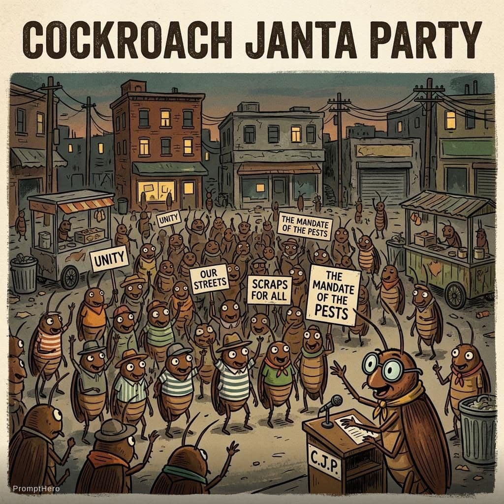 AI generated: Cockroach janta party