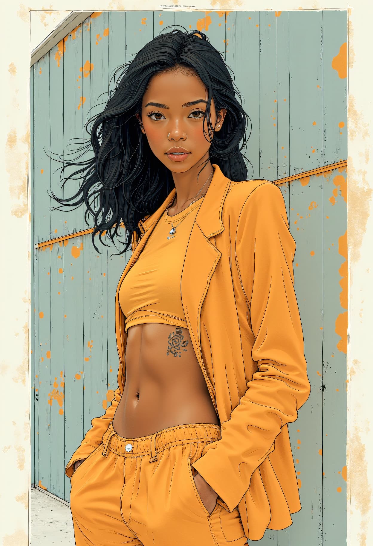 AI generated: Image Drawing deconstucivist Fashion of a 24 year old Samoan-Swedish female minimalist beauty with W...