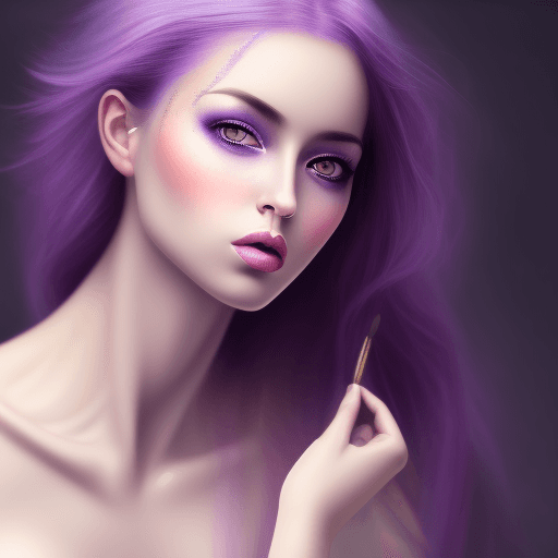 AI generated: gentle makeup, girl with purple hair, bird girl, sexy girl, beautiful girl, naked, big breasts, big ...