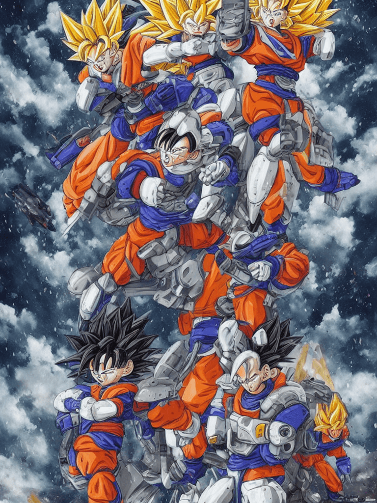 AI generated: <lora:DragonBall-comic-style:0.6>| girl wearing gundam armor| battle damaged armor| its a dark rainy...