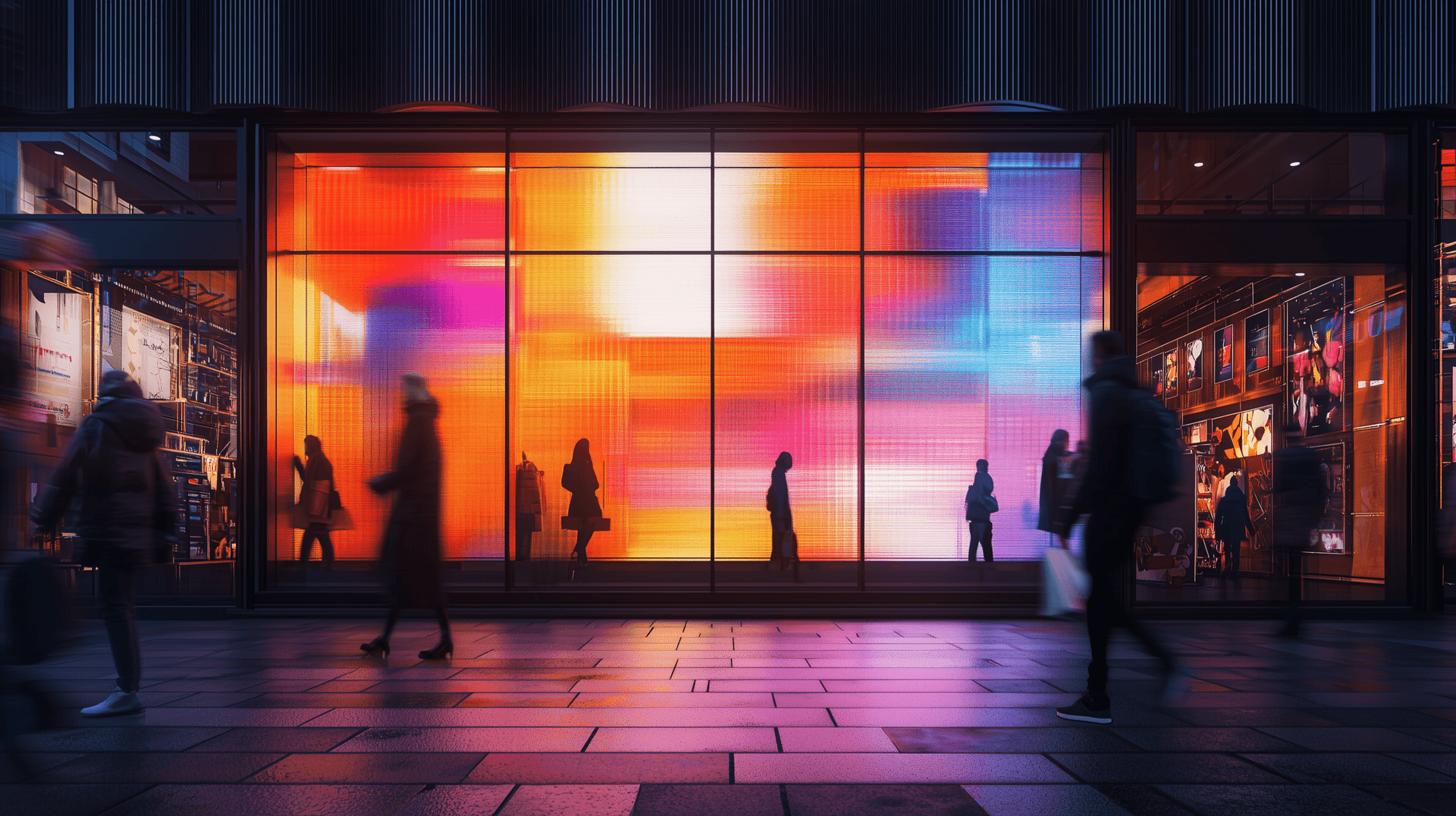 AI generated: department store facade, large display, front view, central composition, event shopping frenzy theme...