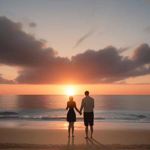AI generated: Craft a short story about a couple enjoying a romantic moment as the sun sets over the beach.