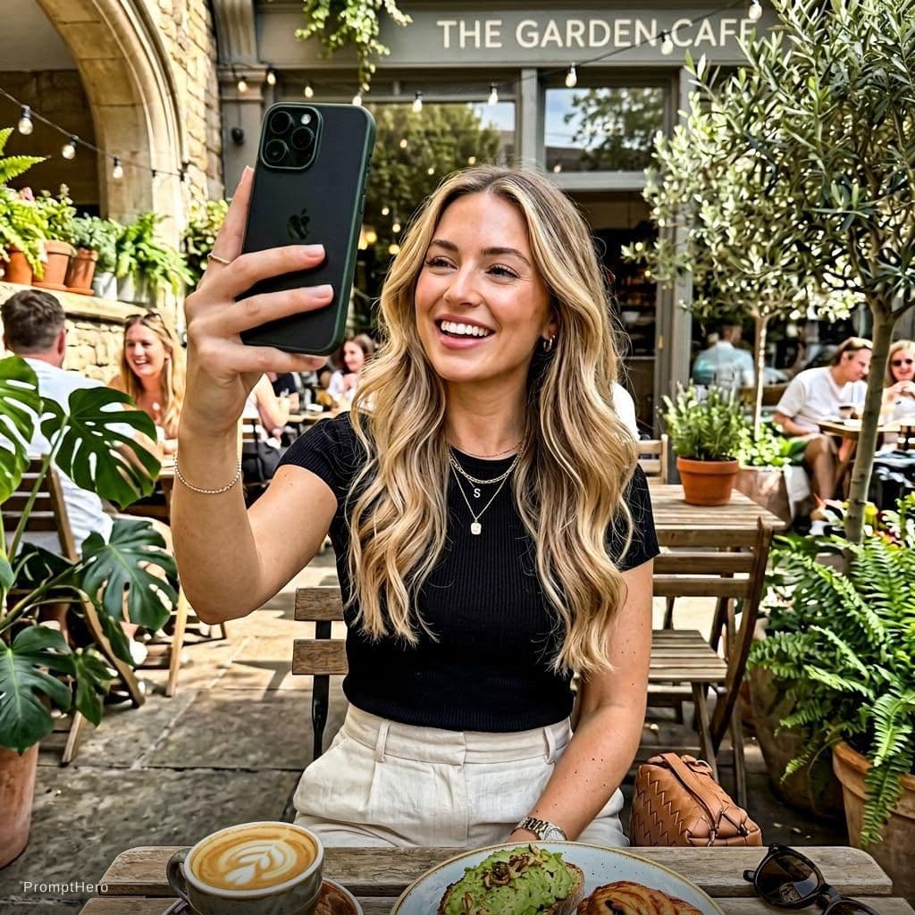 AI generated: a picture like an instagram influencer, selfie taken by an iPhone 17 pro max, relatic