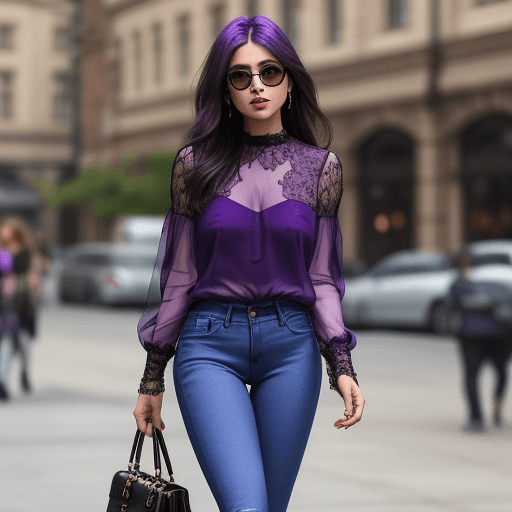 AI generated: Woman wearing sheer purple jeans