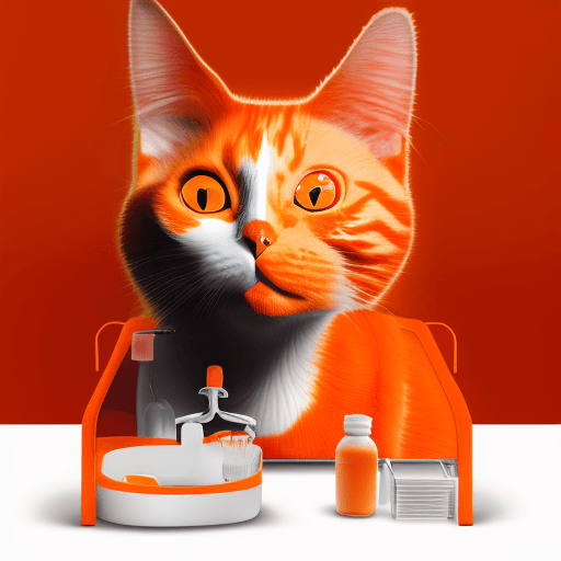 AI generated: A double exposure orange cat with the dentist cabinet plains as the background, head only, white bac...
