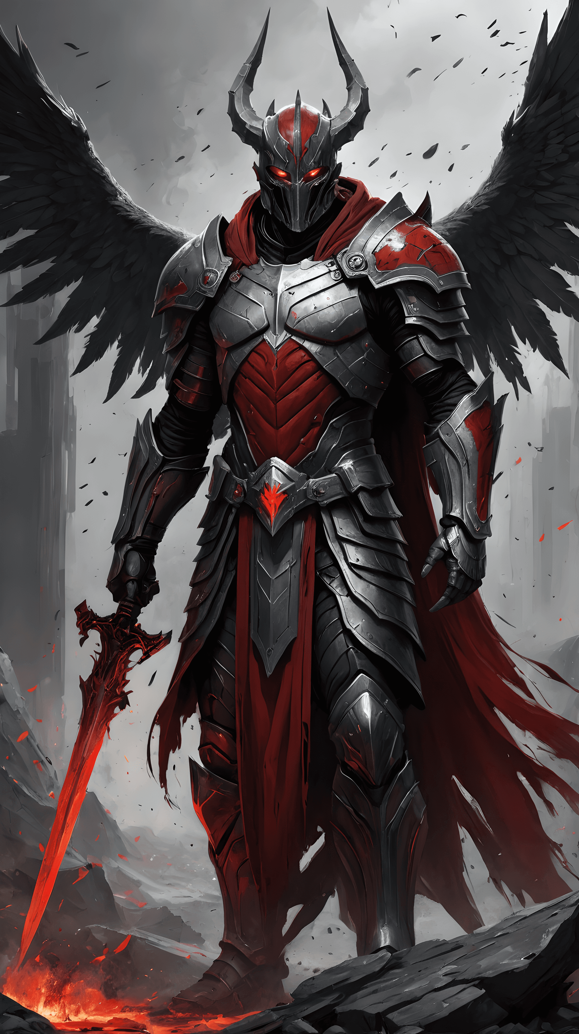 AI generated: Lord of the fallen, digital painting, modern era, predominantly red and gray color palette with high...