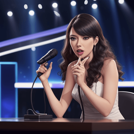 AI generated: Photo of Show Host with broken mic due to cutted string of cable