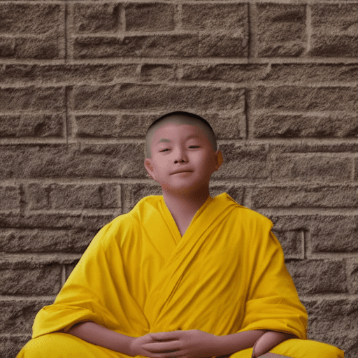 AI generated: Use my profile picture to create a picture of a young Buddhist monk standing and wearing yellow robe...