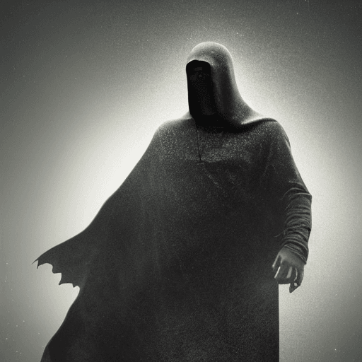 AI generated: levitating dark cloaked figure with Nike swoosh on cloak opening the void to infinity by Craig Mulli...