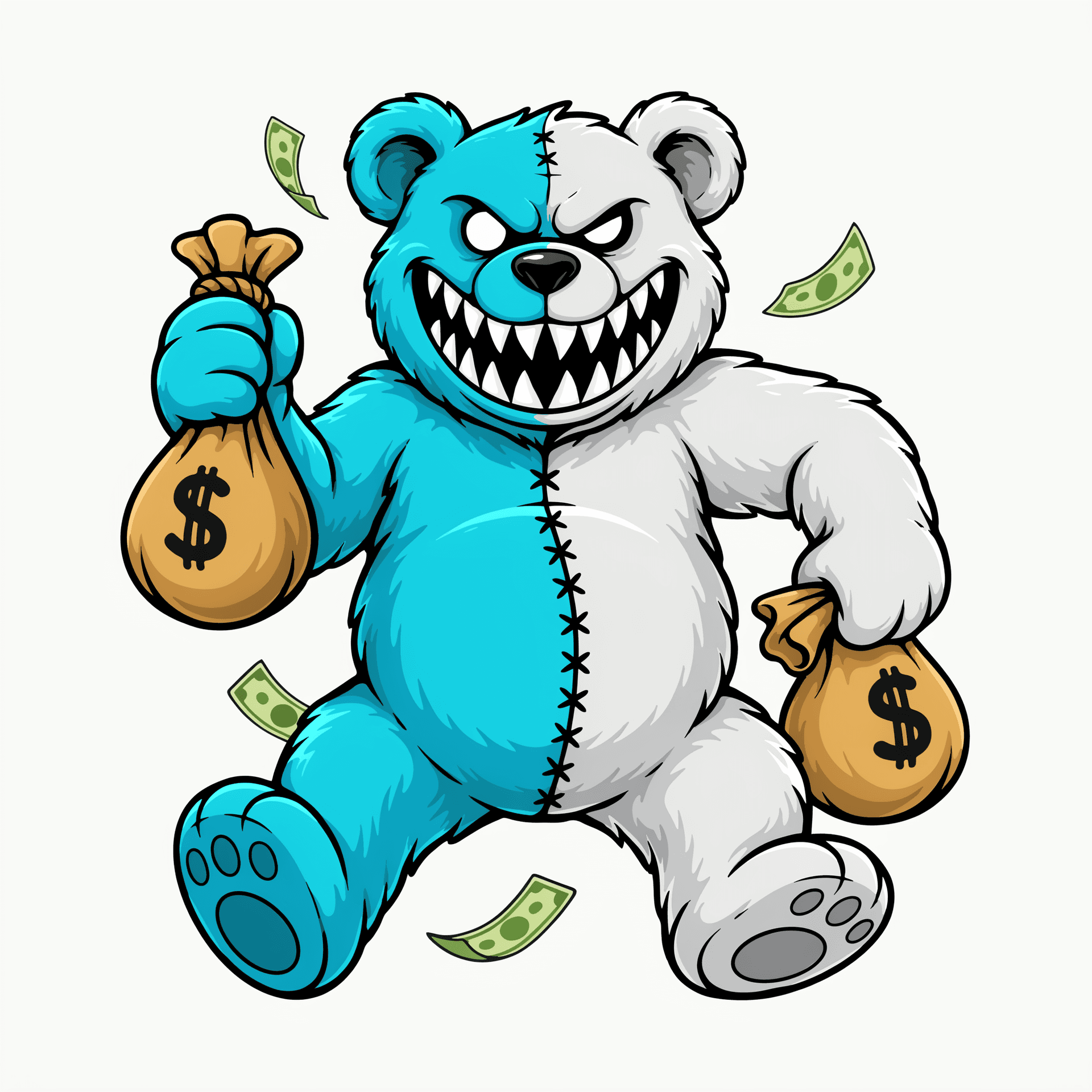 AI generated: Vector  design of a badass teddy bear walking forward in a dynamic pose, streetwear graphic style. T...