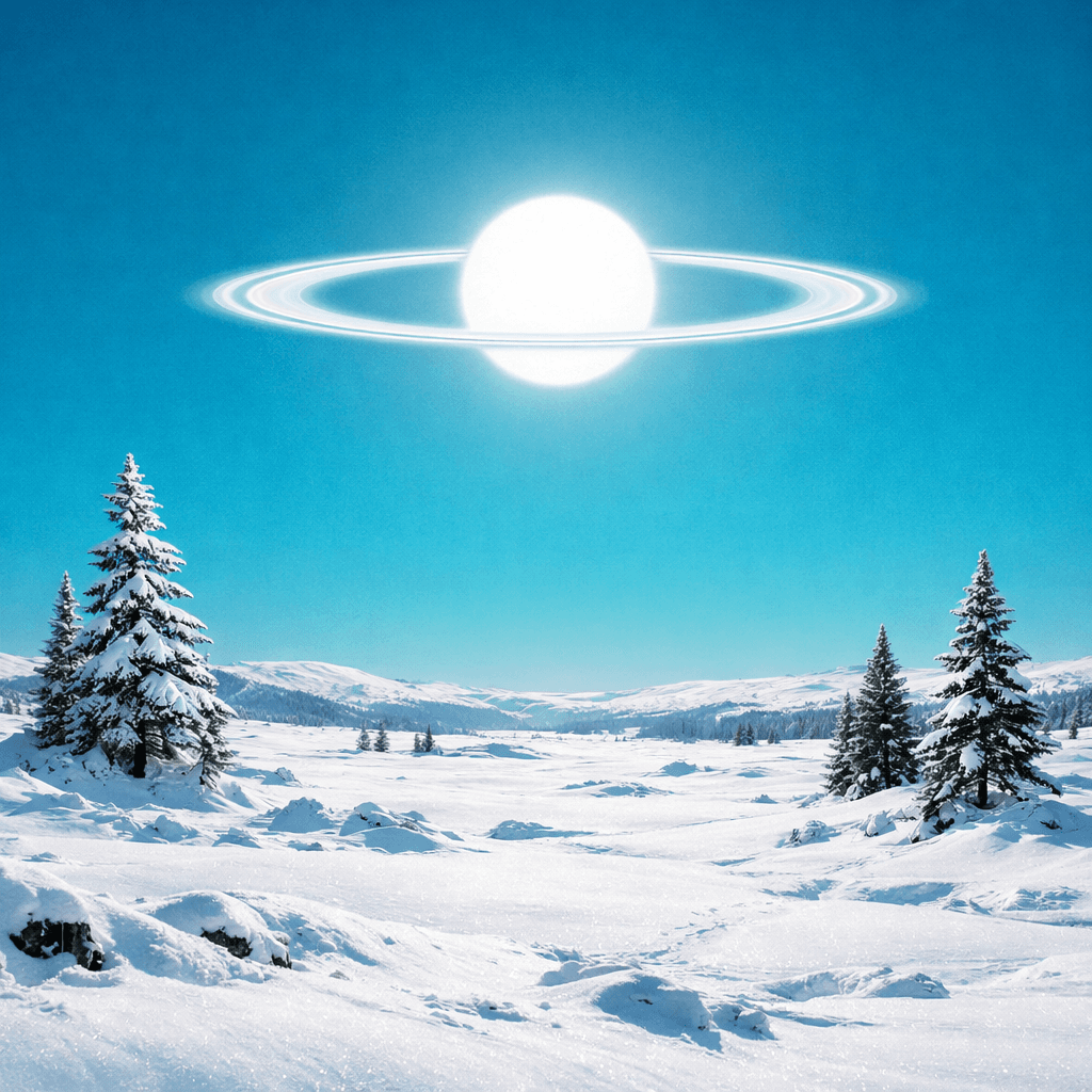 AI generated: a scenic landscape of a snow covered Tandra with a few pine trees but the sky has a more teal color ...