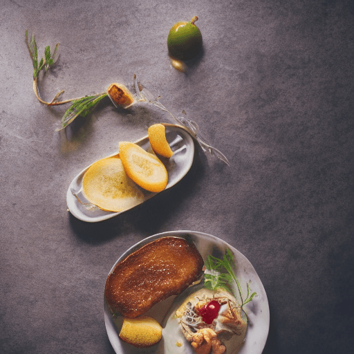 AI generated: Food photography of a gourmet meal, with a shallow depth of field, elegant plating, and soft lightin...