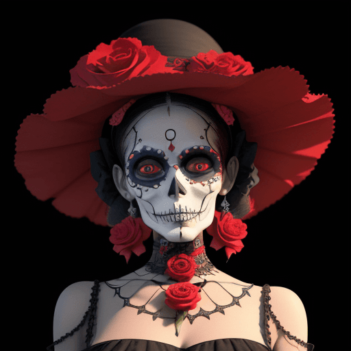 AI generated:  catrina, dia de muertos art, dia de los muertos,  colorful, flat, octane render, global illuminatio...