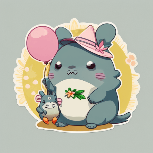 AI generated: a sticker with a cartoon animal holding a flower, cute tropical bird, kawaii cutest sticker ever, ka...