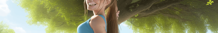AI generated: HDR photo of beautiful young woman, selfie, happy and smiling, long bronze hair in a ponytail, light...
