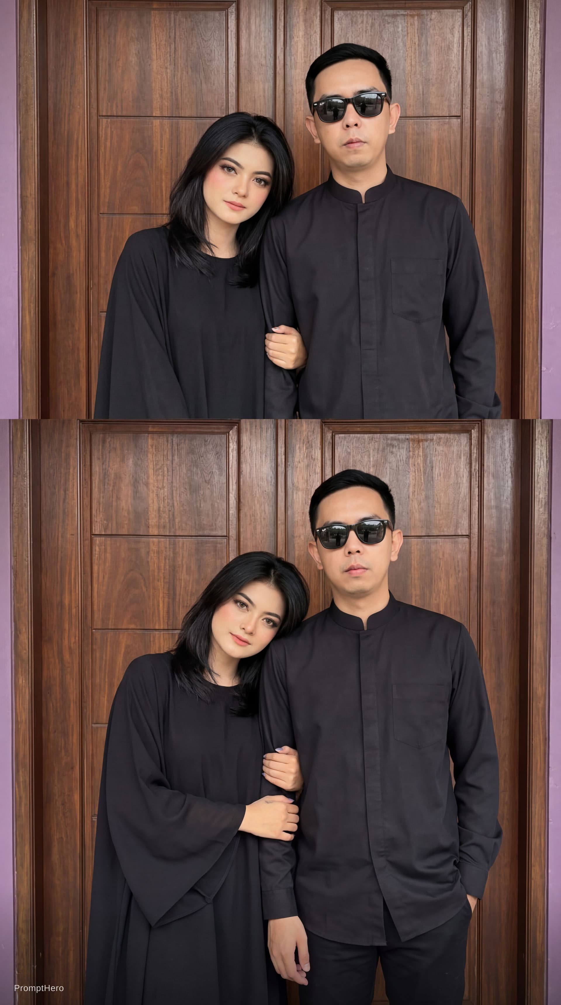 AI generated: Create a photo of this man and woman without changing their original faces and strictly according to...