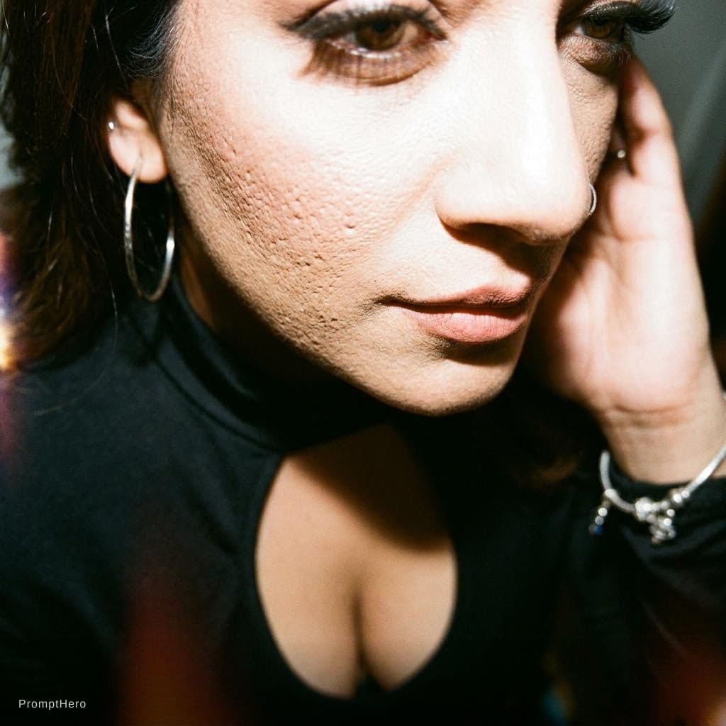 AI generated: (SORA)
amateur film photo

close-up of a face

skin normal
but pores slightly too deep
as if surface...