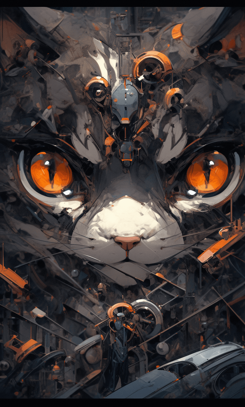 AI generated: an artwork of a man in the form of an eye, raccoon, robot and a face, in the style of precise, detai...