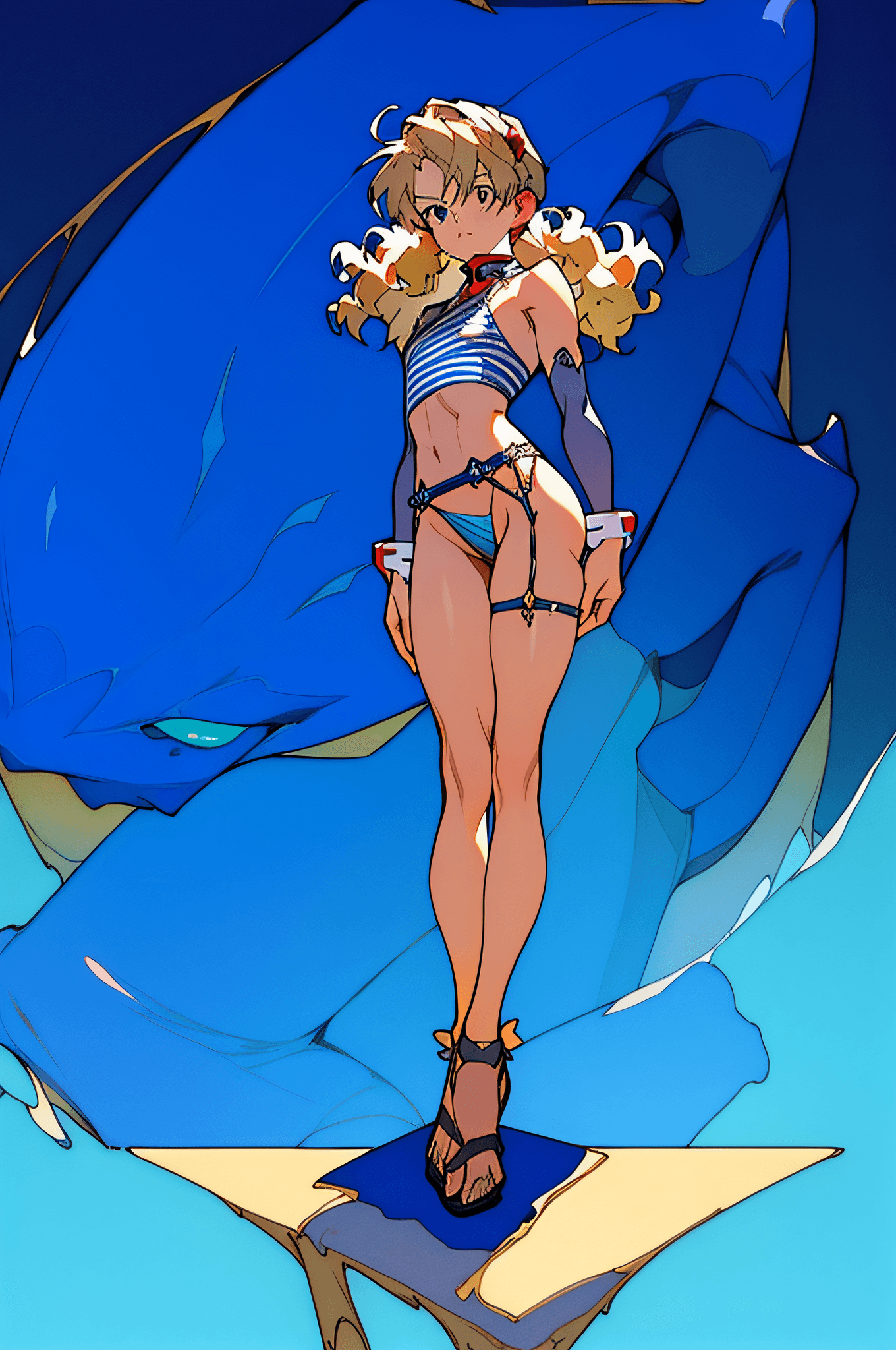 AI generated: ((Best quality)), ((masterpiece)), (detailed: 1.4), (((light blue and white vertical stripes)))), ((...