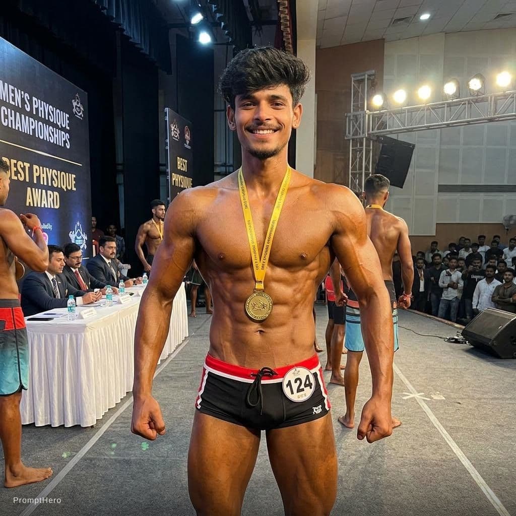 AI generated: At mens physic compedition with best physic