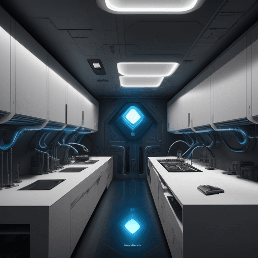 AI generated: a futuristic science lab for artists on mars , dramatic cinematic lighting, 4k, 50mm lens