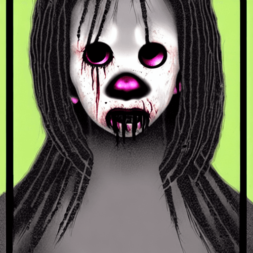 AI generated: Horror black creature,scary girl,sore face,