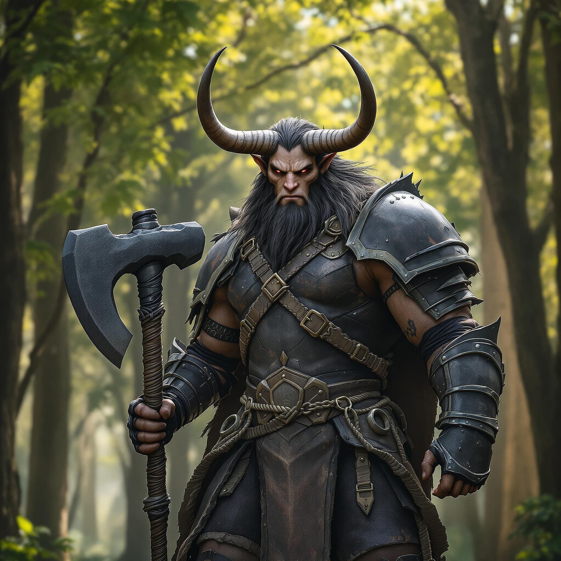 AI generated: A minotaur warrior, of young appearance with a face with humanoid features, looks about 20 years old...