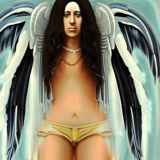 AI generated: A hyper-realistic, extremely detailed, image of a female fallen angel wearing a white sheer, long bl...