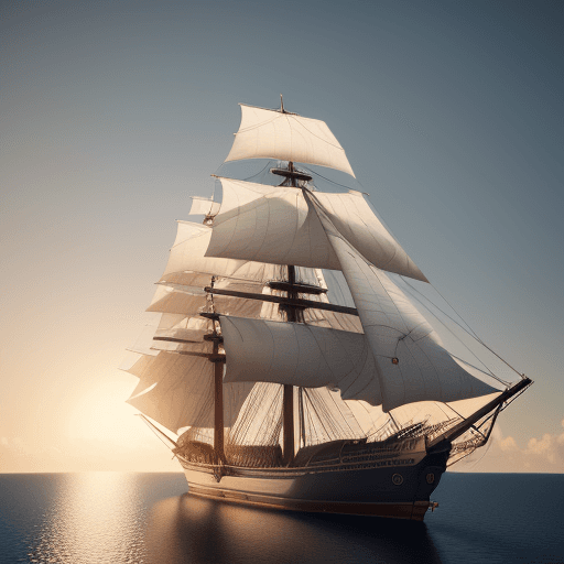 AI generated: Photo of super realistic sailing ship in 3D animation style, best quality, high resolution, beautifu...