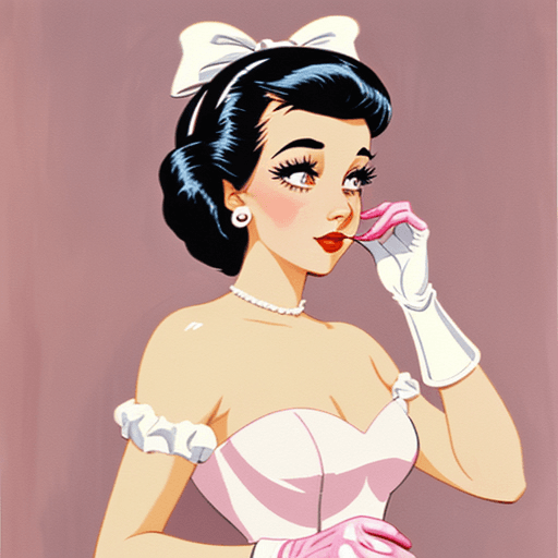 AI generated: a painting of a woman in a white dress putting on pink gloves, in the style of i can't believe how b...