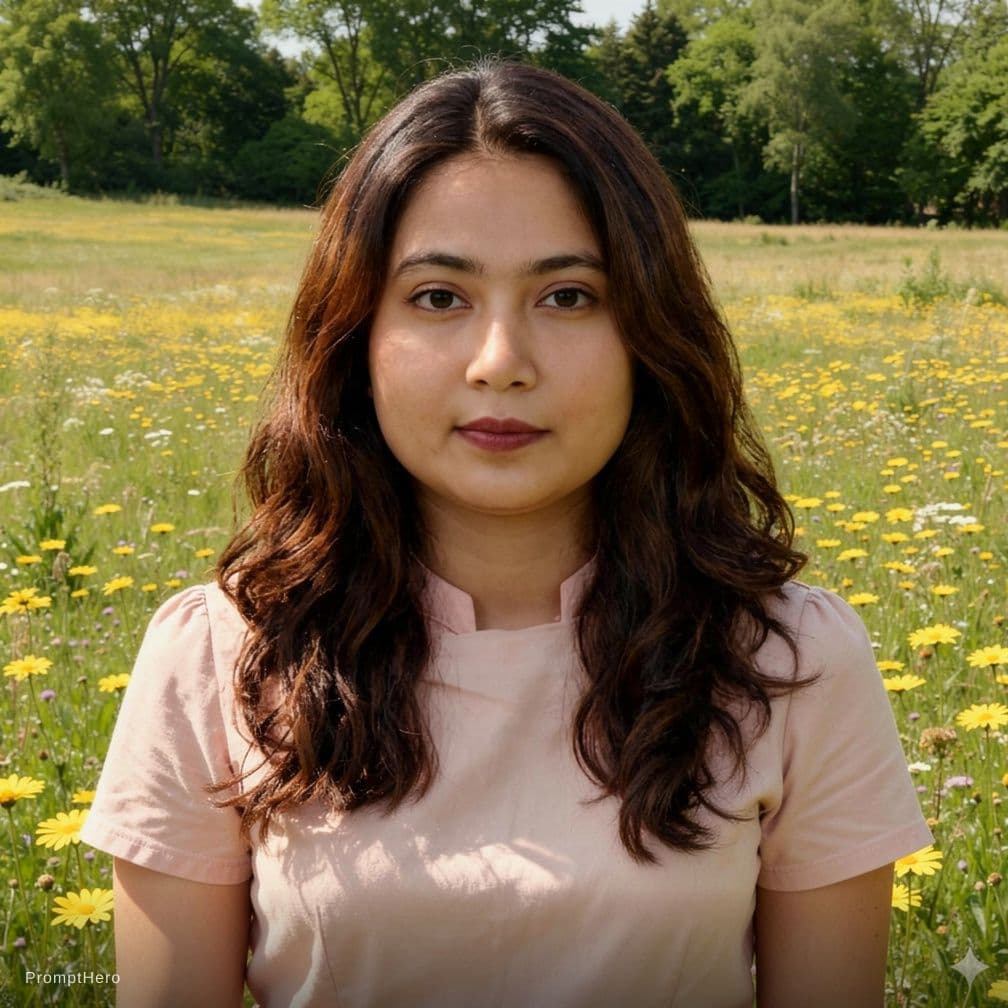 AI generated: rajessk
a month ago
A photograph of a young woman with long, wavy brown hair, standing in a lush, su...