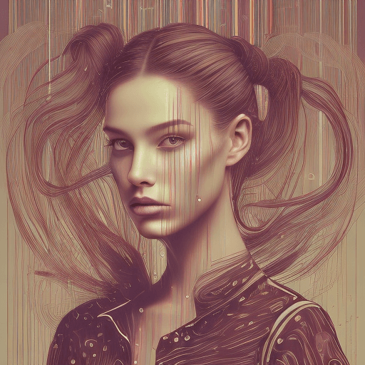 AI generated: style of Brendan Monroe ponytail women. Colorful lines running parallel to each other to form an ama...