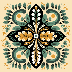AI generated: T-shirt vector, Finnish Textile Patterns, nature-inspired, symmetrical, elegant shapes, earthy color...